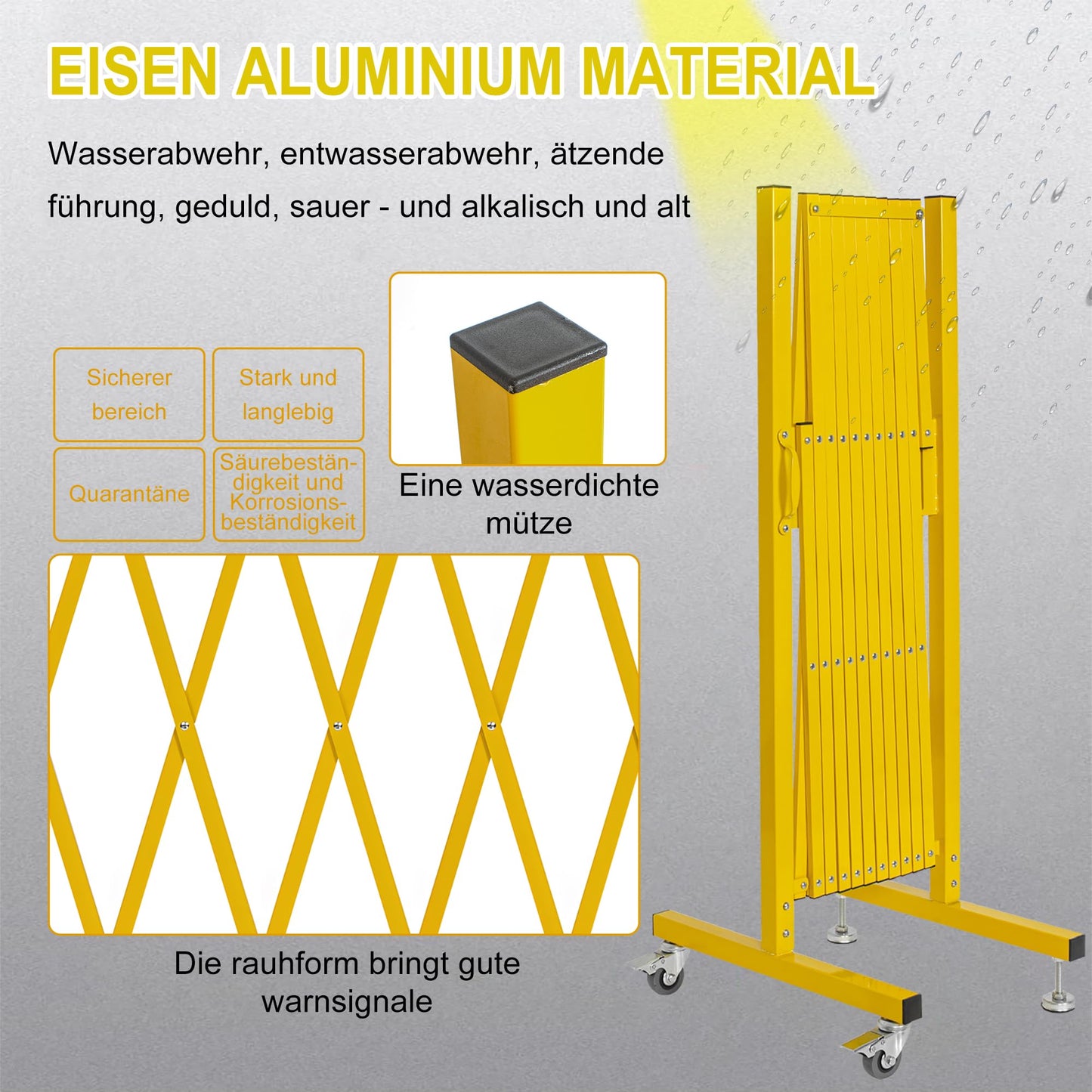 OUUTMEE Scherengitter ausziehbar, maximaler Breite 330cm x Höhe 120 cm, Teleskop-Tor, Baustelle/Bahnhof/Schule/Garage, Gitter-Akkordeon-Zaun, Zaun/Zaun, Zauntor (leicht, kompakt) Gelb