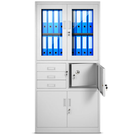 Jan Nowak Aktenschrank C018S Büroschrank Metallschrank Tresor Safe Geheimfach Flügeltüren Schubladen Pulverbeschichtung Stahlblech 185 cm x 90 cm x 40 cm (H x B x T) (Grau)