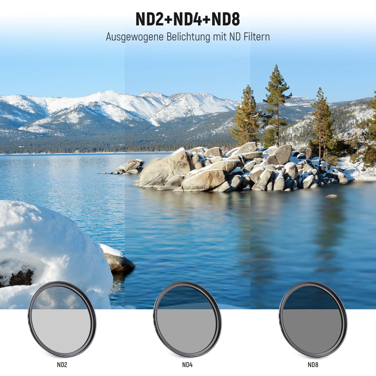 NEEWER 58mm Objektiv Filter Set: UV, CPL, FLD, ND2, ND4, ND8, Gegenlichtblende und Objektivdeckel Kompatibel mit Canon Nikon Sony Panasonic DSLR Kameras mit 58mm Objektiv