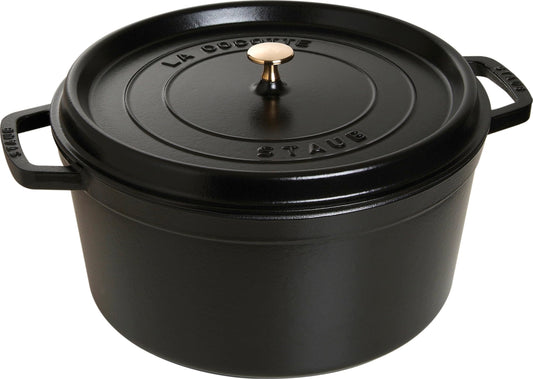 STAUB Gusseisen Bräter/Cocotte, Rund 34 cm, 12,6 L, Aromaregen Funktion für optimale Befeuchtung, Für alle Herdarten inkl. Induktion & Backofen, Schwarz