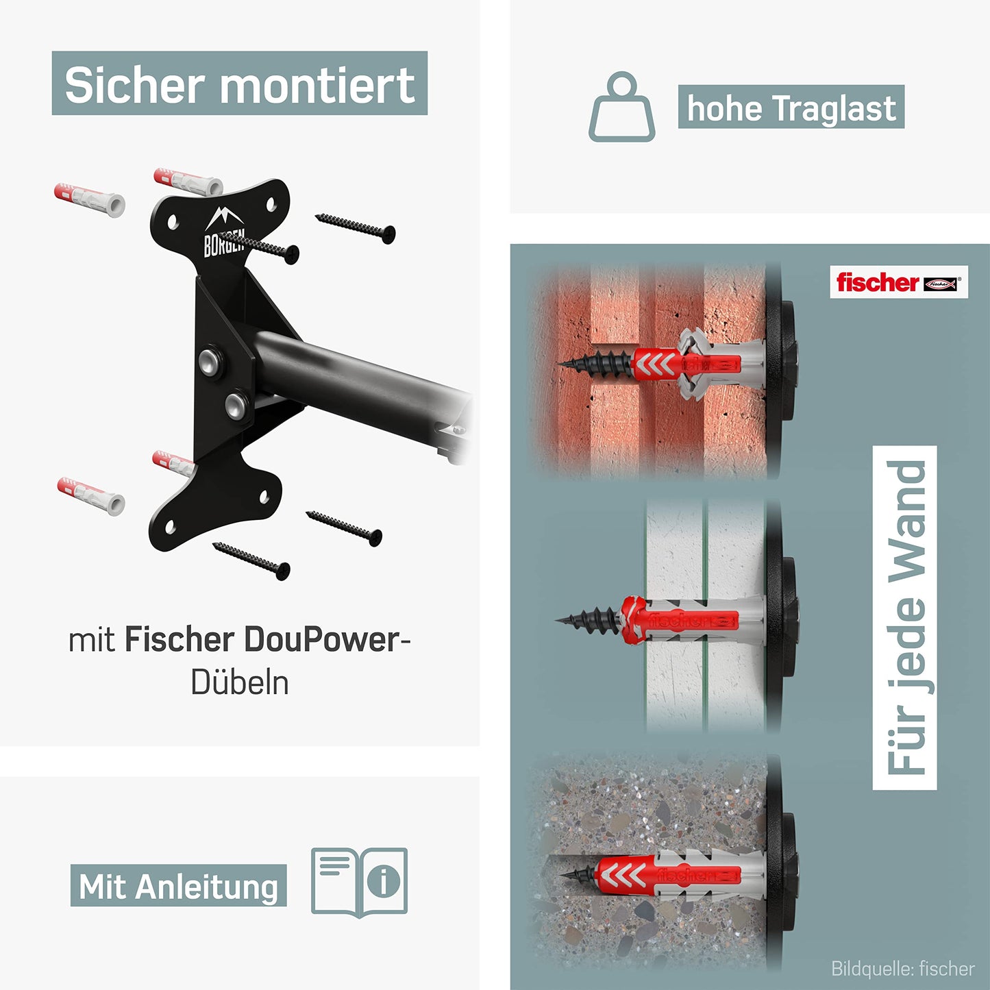 Borgen Fahrrad Wandhalterung I Fahrradhalter - Winkel und Wandabstand einstellbar bis 20 kg, klappbar, MTB, Rennrad - extra softe Polsterung