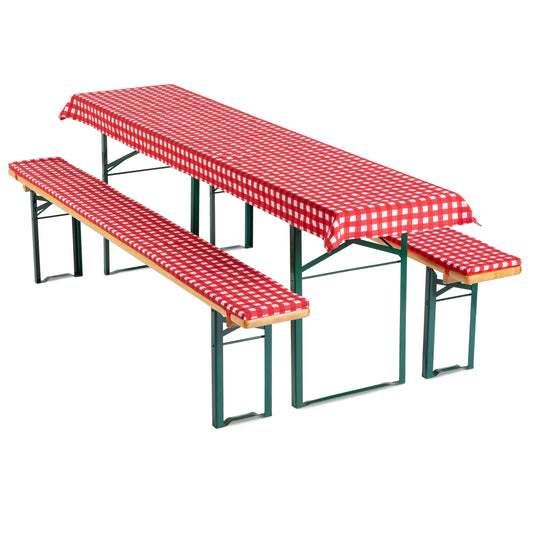 Gräfenstayn® Annabelle Biertischauflagen-Set mit Sitzpolsterung 3 TLG für Bierzeltgarnitur - 70cm oder 50cm Tischbreite - Öko-Tex Siegel Standard 100: "Geprüftes Vertrauen (70x220cm, Rot/Weiß)