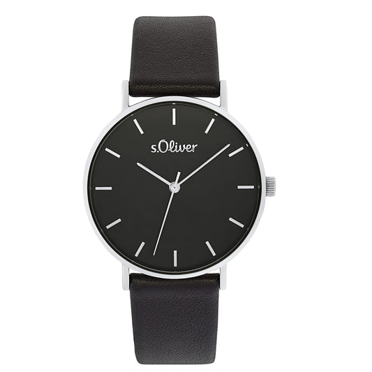 s.Oliver Armbanduhr Damen Quarzuhr Analog, mit Leder Armband, Silber, 3 bar Wasserdicht, Kommt in Uhren Geschenk Box,