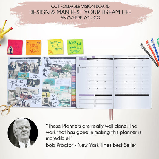 Law of Attraction Planer 2025 – Deluxe-Wochenplaner, Monatsplaner, eine 12-monatige Reise zur Steigerung der Produktivität und des Glücks – Lebens-Organizer, Dankbarkeits-Tagebuch und Aufkleber