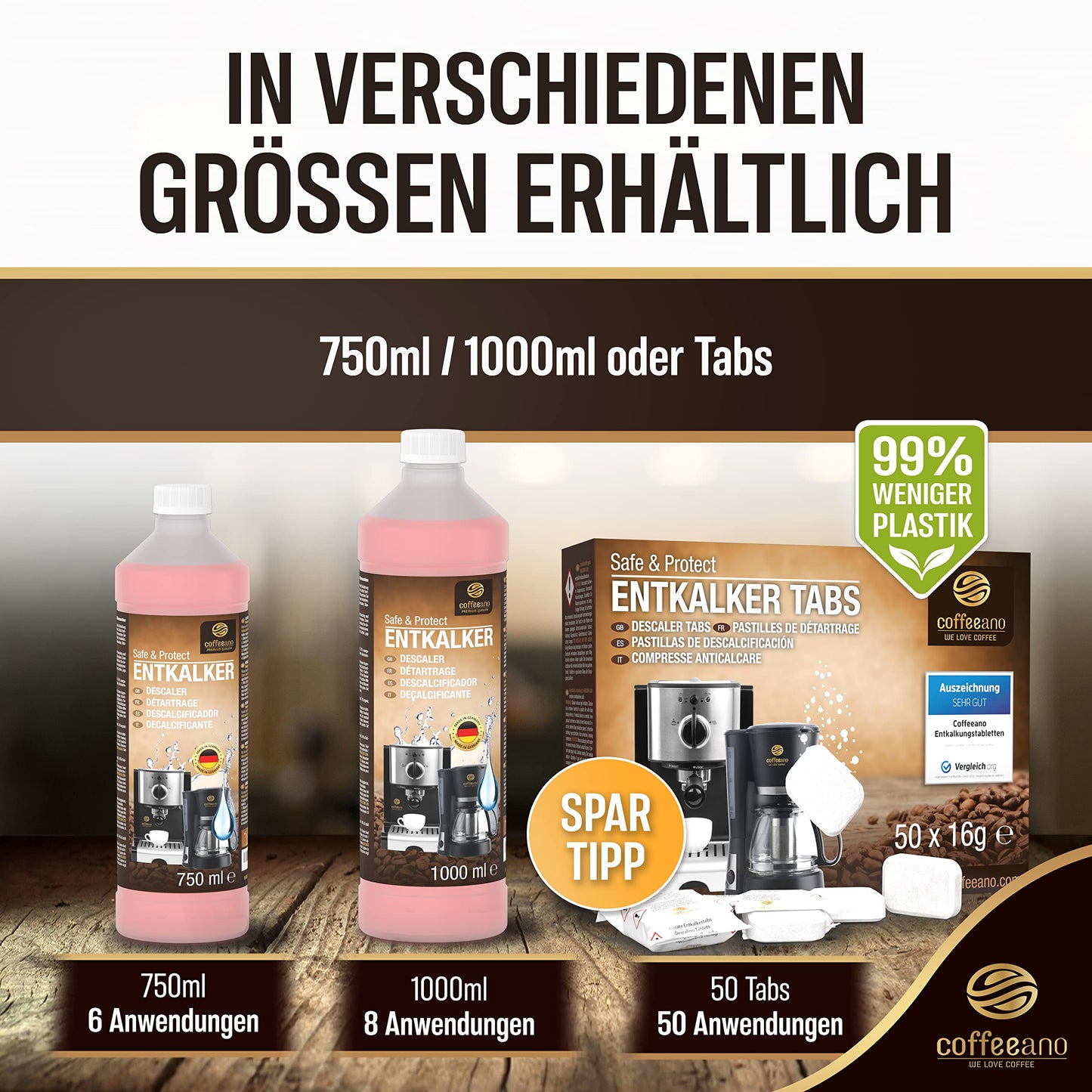 Coffeeano 1000ml Entkalker für Kaffeevollautomaten und Kaffeemaschinen, 8 Anwendungen, für Delonghi, Siemens, EQ Series, Jura, Krups, Bosch, Miele, Melitta, WMF uvm.