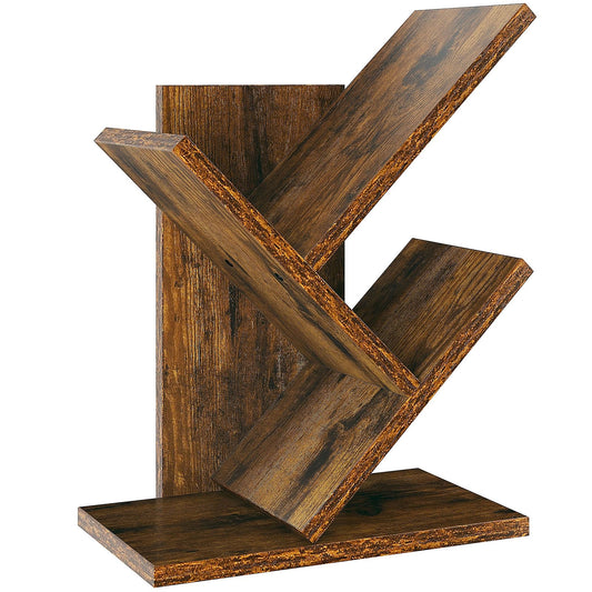 YMYNY Bücherregal im Baumform, 2 Ebenen Schreibtisch-Organizer, Modernes Holzregal für Bücher/Filme/CDs, Schmaler Display Ständer für Schlafzimmer, Home Office, Rustikal Braun HBC012H