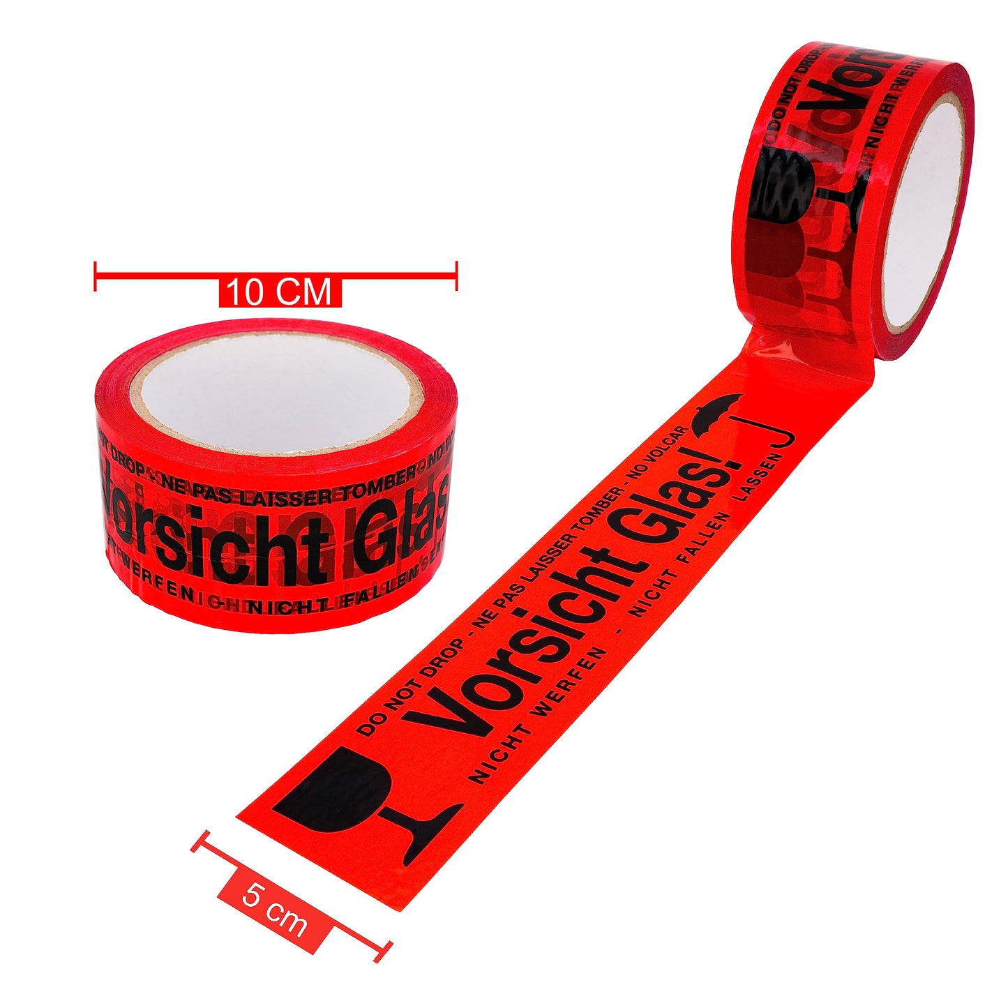 BIGtec 6 Rollen Paketklebeband Vorsicht Glas Klebeband Packband Paketband Verpackungsband Kartonband Standard 66m lang 48mm breit rot Verpackungsmaterial Paket Karton