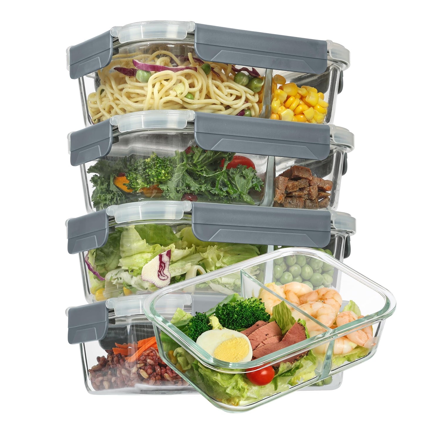 Vtopmart 5er 33oz Meal Prep Boxen, Glasbehälter mit Deckel, Frischhaltedosen Glas mit Deckel für Mikrowelle, Ofen, Gefrierschrank und SpüLmaschine