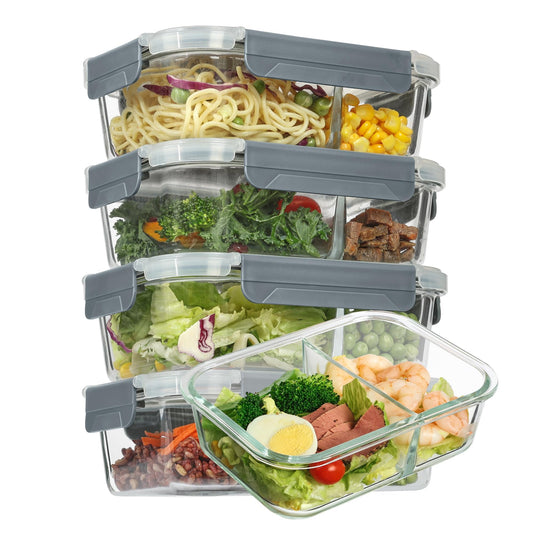 Vtopmart 5er 33oz Meal Prep Boxen, Glasbehälter mit Deckel, Frischhaltedosen Glas mit Deckel für Mikrowelle, Ofen, Gefrierschrank und SpüLmaschine