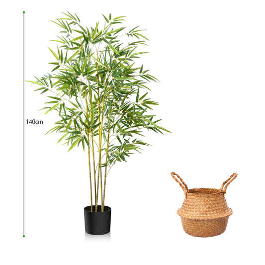 Kazeila Kunstpflanze Bambus Groß 140cm Kunstbaum Künstliche Pflanzen im Topf für Dekoratives Wohnzimmer Wohnung Balkon Büro(1Pack)