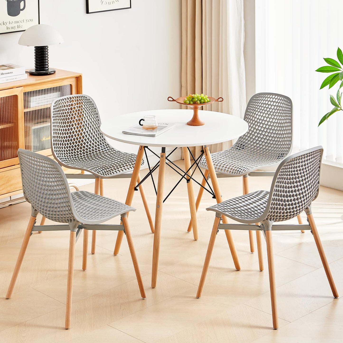 Rensinnoal Kunststoffstühle,Esszimmerstühle Plastik mit Beinen aus Massivem Buchenholz,Entsprechend der Ergonomie,Rezeptionsstühle Eignen Sich für Küchen, Restaurants und Cafés (6, Grau)