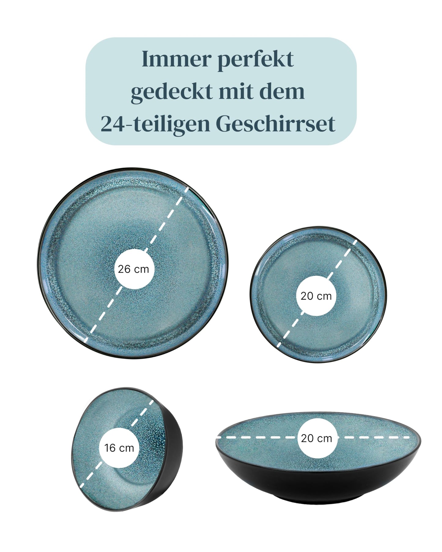 Steingut Geschirrset 6 Pers. Ibiza 24-tlg Hochwertiges Mediterranes TEST SEHR GUT Steingut Geschirr Set - Schüssel- und Teller Set - Tafelservice 6 Personen Geschirrsets Pure Living in Petrol