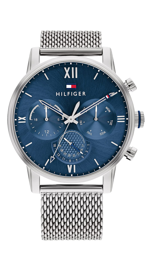 Tommy Hilfiger Multi Zifferblatt Quarz Uhr für Herren mit Silbernes Edelstahl Mesh oder Link Gliederarmband
