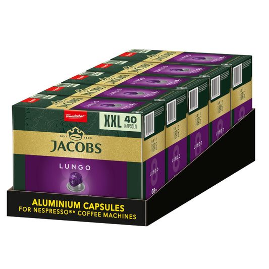 Jacobs Kaffeekapseln Lungo Intenso 8, Nespresso* kompatible Kapseln, Intensität 8/12, Intensive und herzhafte Noten, 200 Stück (5 x 40 Getränke)