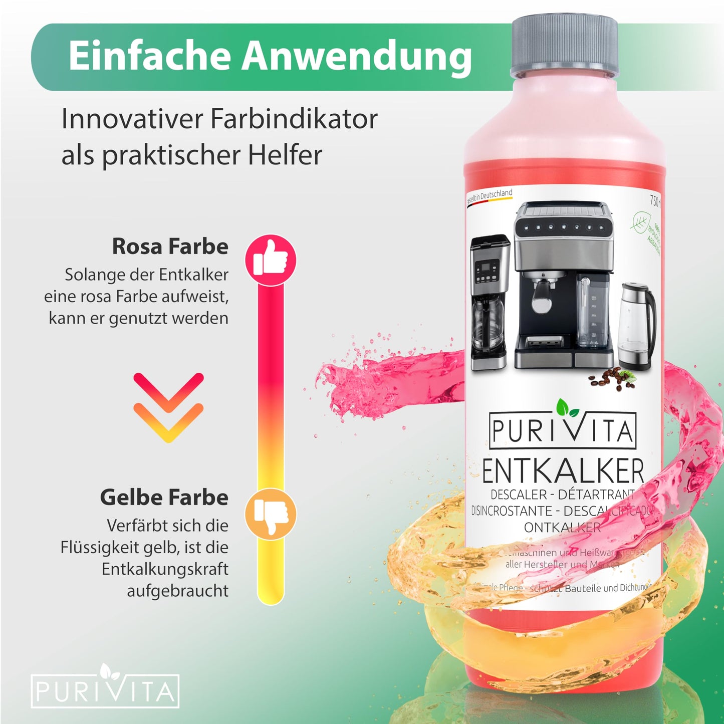 PURIVITA - Universal Entkalker Kaffeevollautomat (3x 750ml) Entkalker Kaffeemaschine für ALLE gängigen Marken - 3 Flaschen