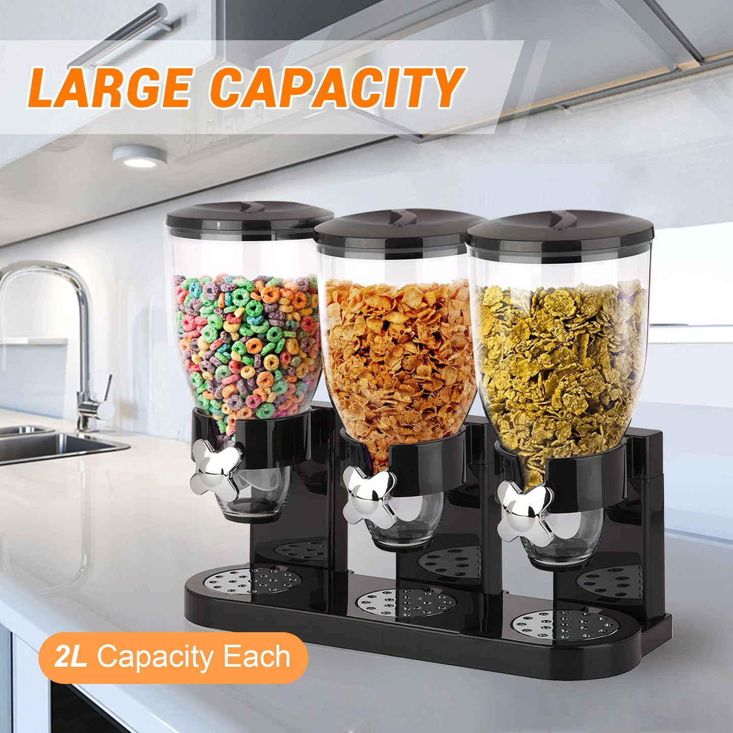 Sinceroduct Triple Food Dispenser Cereal Containers Storage Dispenser Food Storage Container Cereal Dispenser