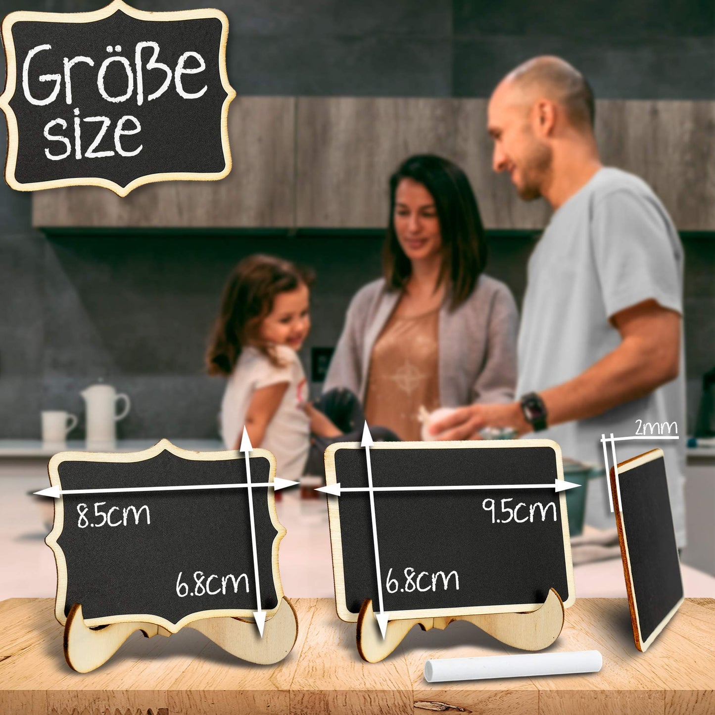 HOCHWERTIGE Mini Kreidetafel mit Ständer I 22 x Holztafel für Tischdeko Geburtstag I Tischaufsteller Hochzeit I Tafel mini Staffelei für Menü und Buffet I Tafeln inklusive 4x Kreide