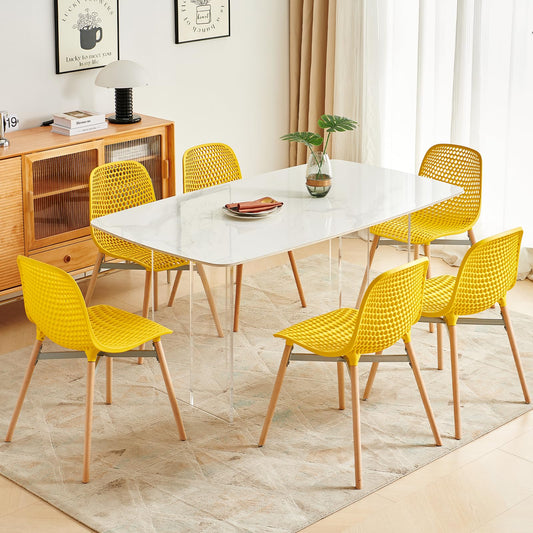 U2PICK Esszimmerstühle 4er Set, Küchenstuhl Kunststoff mit Holzbeine & Rückenlehnen, Schalenstuhl Wohnzimmerstühle Bistrostuhl für Esszimmer Büro Garten, C09(Gelb)