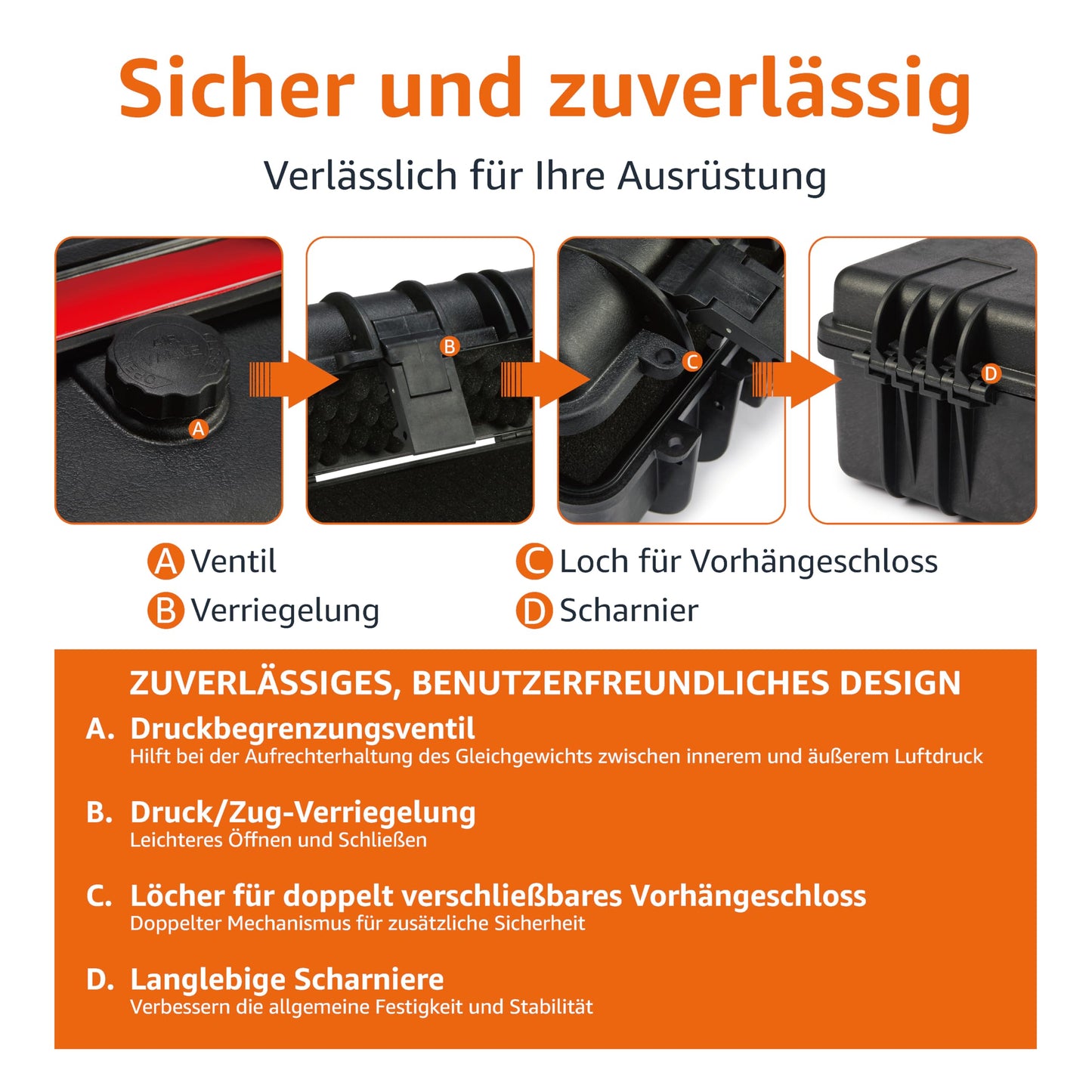 Amazon Basics - Mittlere Schützende Tragbare Harte Kameratasche mit Anpassbarem Passform-Schaumstoff für Drohnen, Kameras, Objektive und Zubehör, Wasserdicht, Stoßfest, 43.6 x 37 x 16.7 cm, Schwarz
