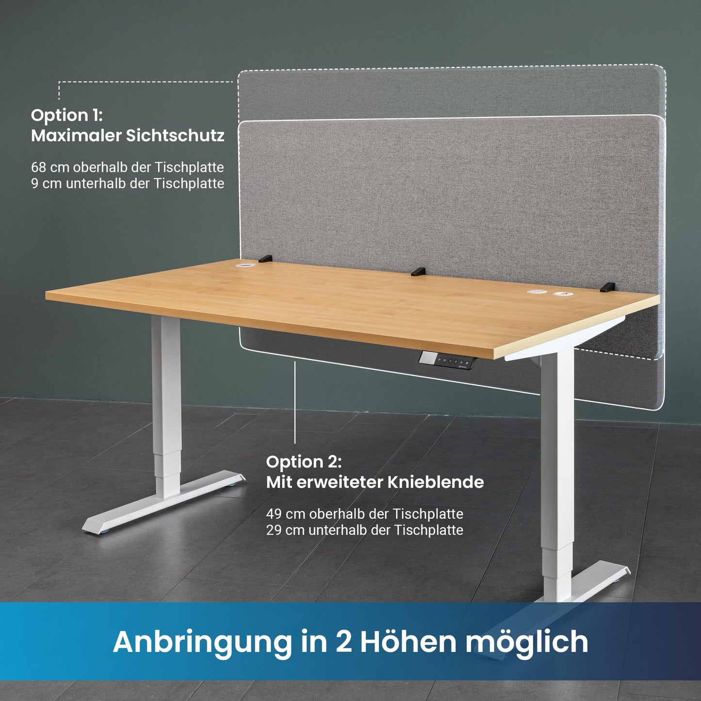 Ergotopia Akustik Trennwand Schreibtisch (120 x 80 x 2,8 cm), Verstellbarer Sichtschutz für Büro | Fokus Tischtrennwand in grau, Schallschutz Raumtrenner mit Klemmen, Schreibtisch Akustikwand