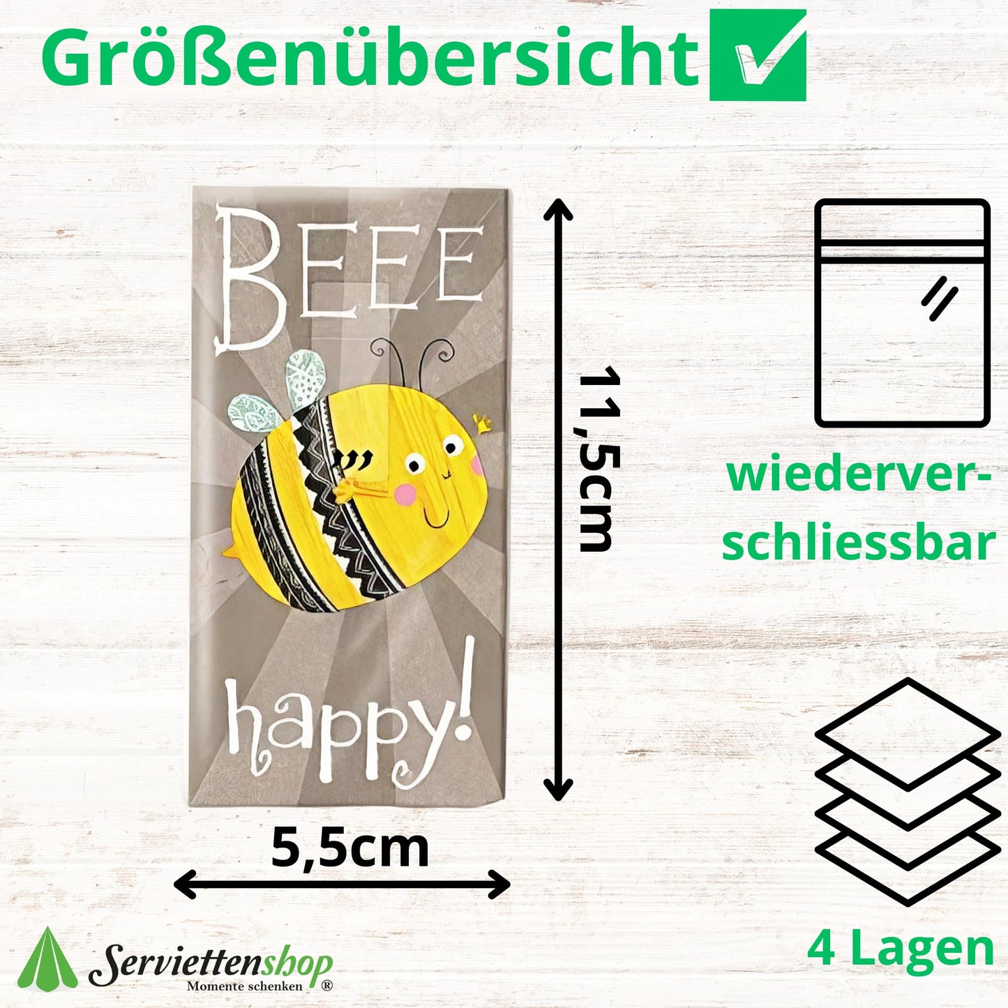 20 Taschentücher bedruckt (2 Packungen mit 10 Taschentücher) Packung mit Taschentuch Biene bedruckt Beee happy für Kinder und Erwachsene Papiertaschentücher Einweg wiederverschliessbar