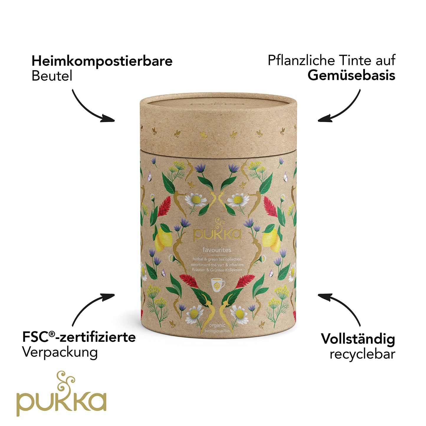 Pukka Tee Geschenkset, Bio Tee Dose "Lieblingstee", Manuka Honig, Grüner Tee, Ingwer, Pfefferminztee, Tee Set, Geschenkidee, 5 Tee Varianten, 30 Teebeutel