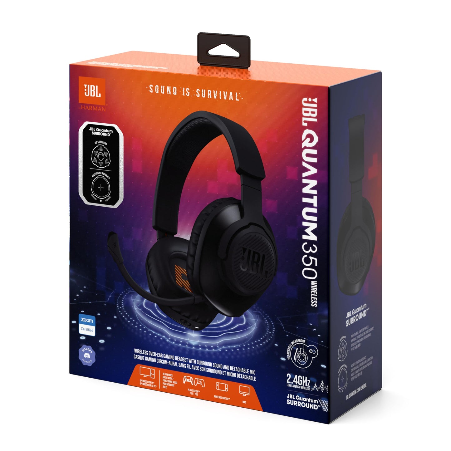 JBL Quantum 350 Over-Ear Gaming Headset – Wireless 2.4 GHz und USB-C-Anschluss – Mit abnehmbarem Boom Mic und QuantumSurround Sound – Schwarz