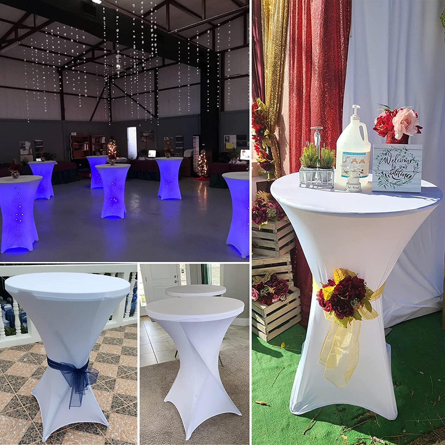 3 Stück Stehtisch Hussen 80cm,Hussen Stehtische weiß für Ø 80-85 cm Stehtische und Bistrotische, Stretch-Tischdecke mit Fußtaschen für Hochzeit Geburtstagsfeier Bankett(80 cm, weiß)
