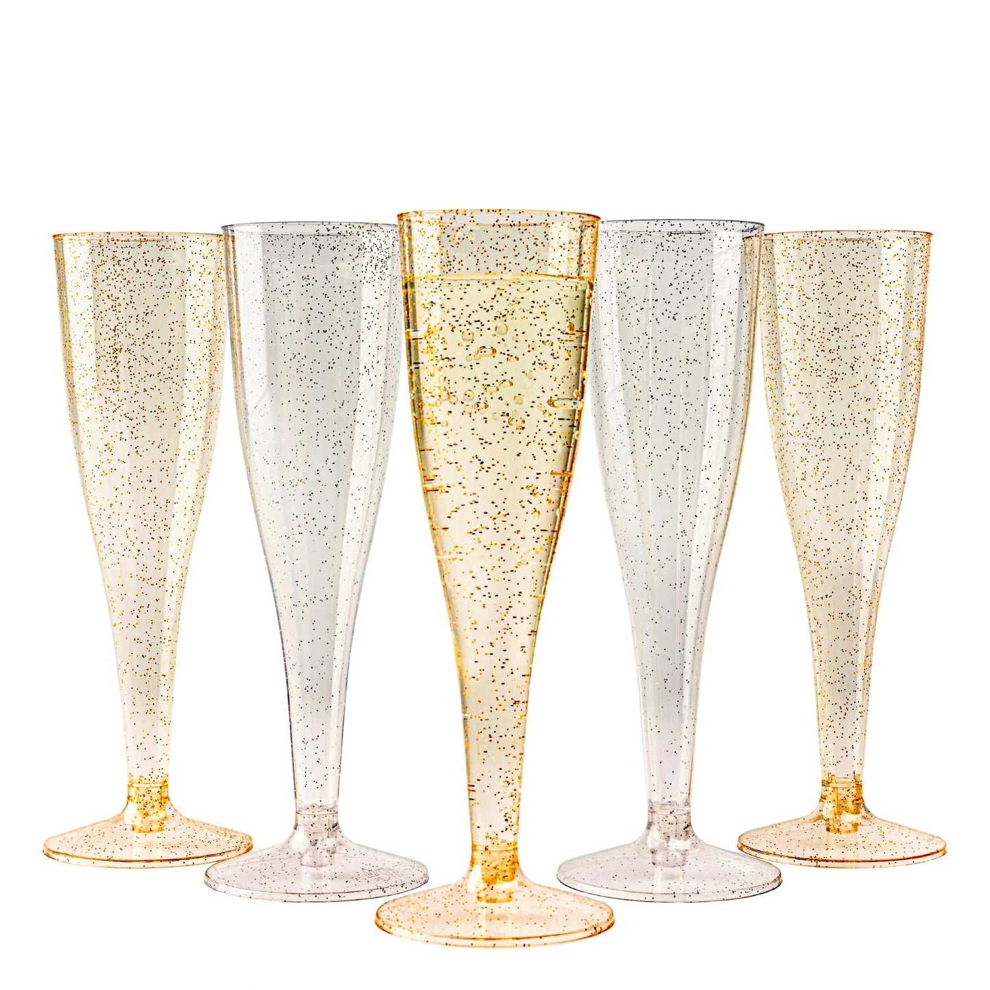 MATANA 120 Premium Sektgläser Plastik mit Silber & Goldglitter, 133ml - Sektgläser Kunststoff, Sektflöten, Champagner Gläser, Cocktailgläser, Weingläser für Hochzeiten, Partys - Stabil & Mehrweg