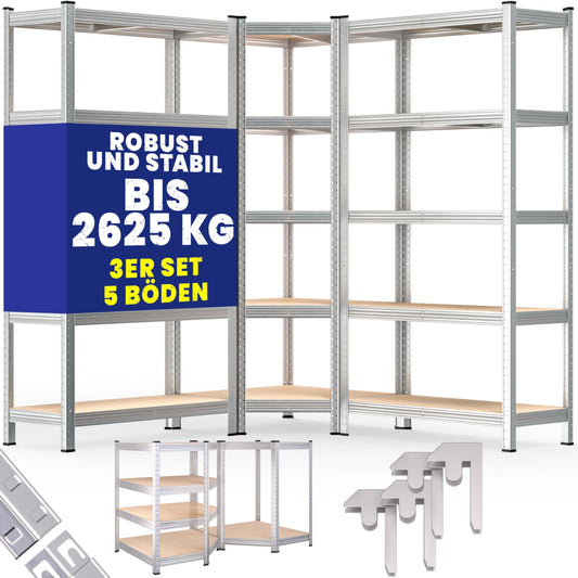 Monzana® 3er Set Schwerlastregal Eckregal 2625 kg 15 MDF-Platten Regal Lagerregal Kellerregal Steckregal Werkstattregal