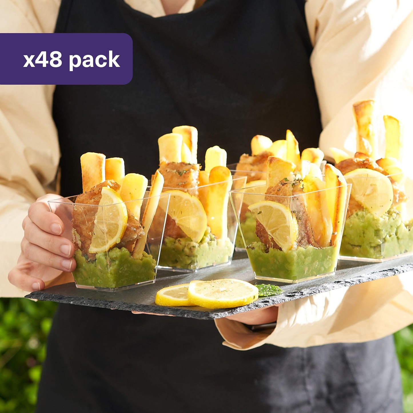 MATANA 48 Hartplastik Dessertschalen für Partys, Buffets (Quadratisch, 225ml) - Dessertgläser, Dessertbecher Eckig für Pudding, Nachtisch, Mousse, Tiramisu - Stabil & Mehrweg