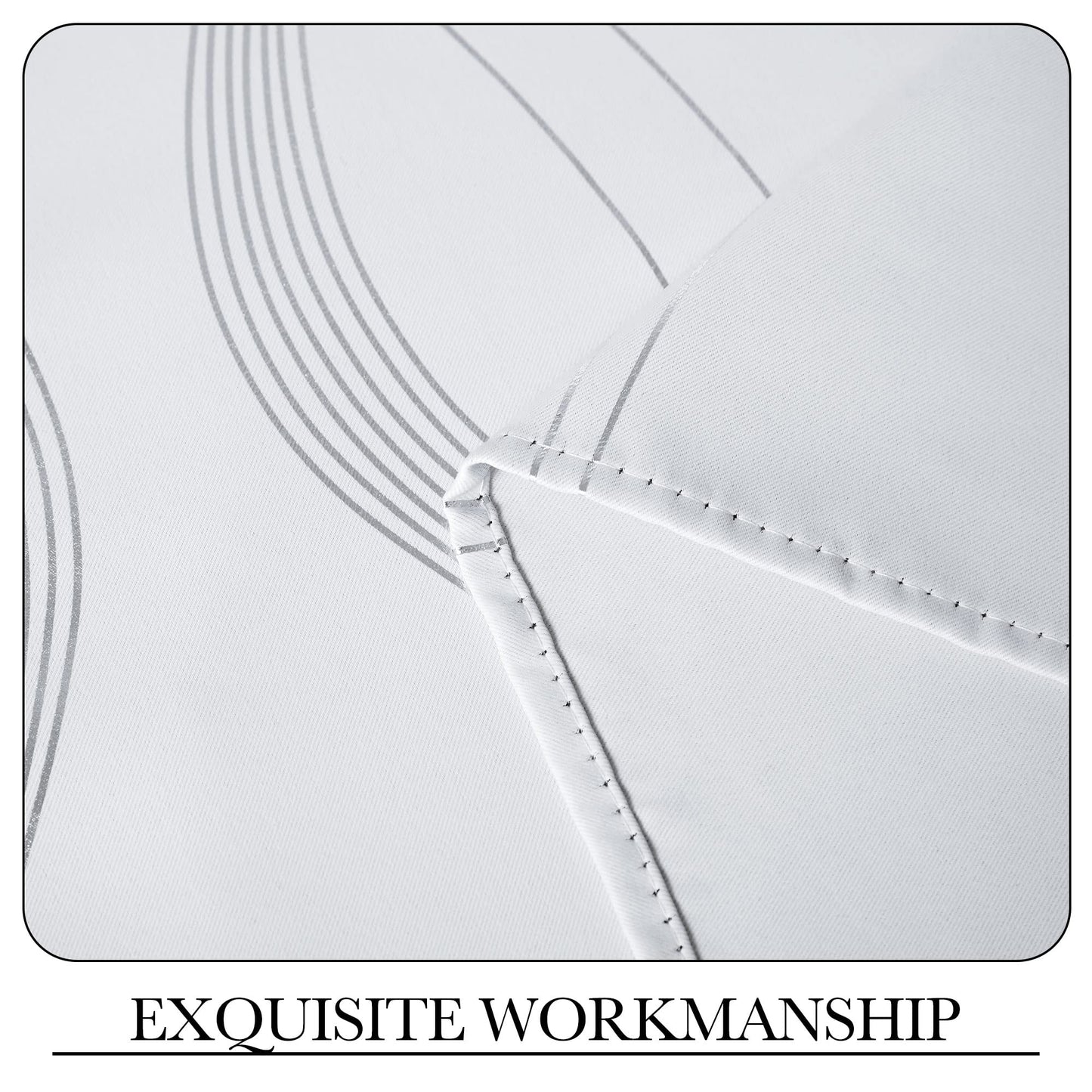 PONY DANCE Vorhänge Wohnzimmer Modern Abdunkelnde Vorhänge mit Linien-Foliebdruck Ösenvorhang 2er Set Wohnzimmer Gardinen Weiss Blickdicht H 220 x B 140 cm, Grau-weiß