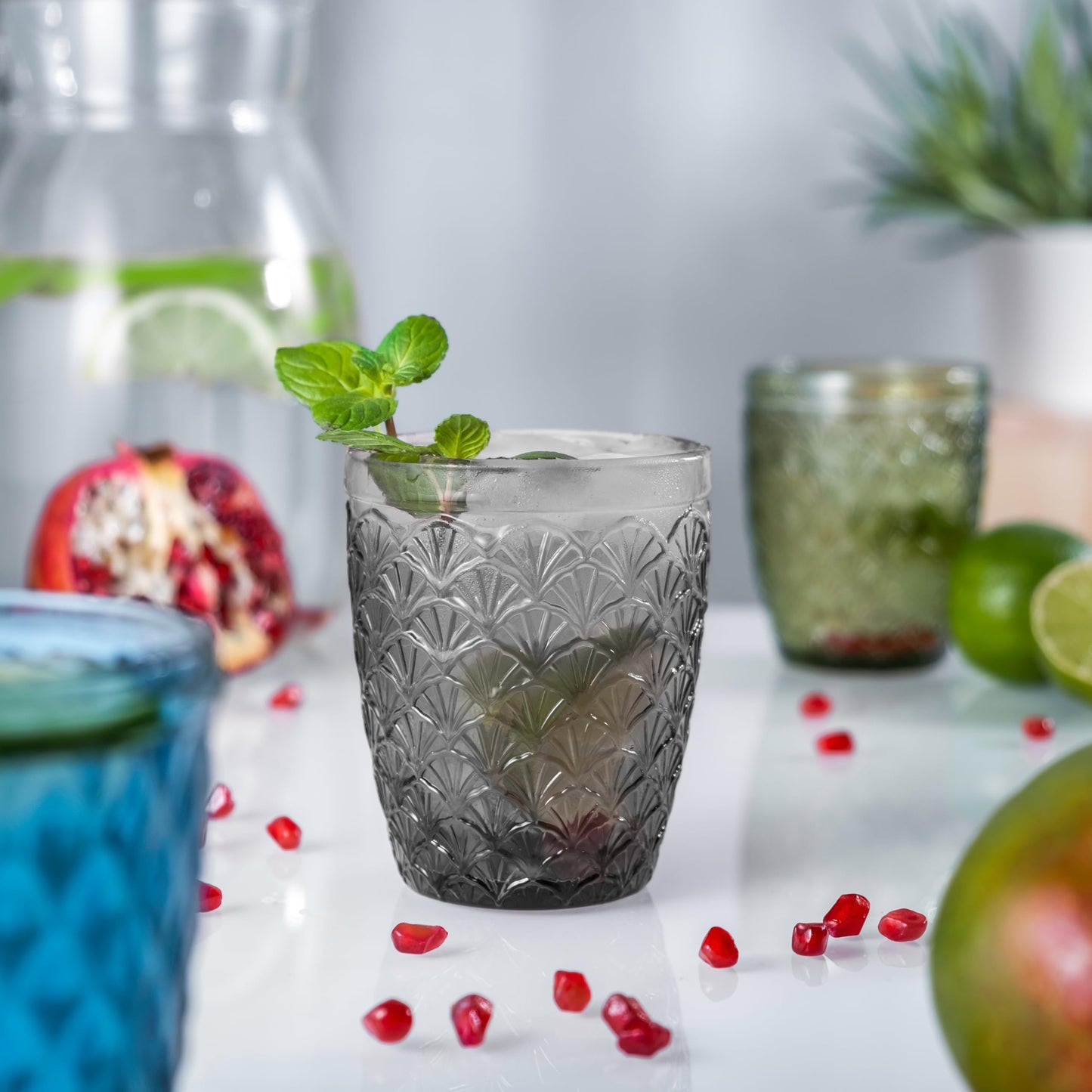 Norqvist Trinkgläser Set bunt - Gläser Set - Wassergläser farbig, Saftgläser - 6er Set 250 ml - Spülmaschinengeeignet - Modernes Design mit Mustern
