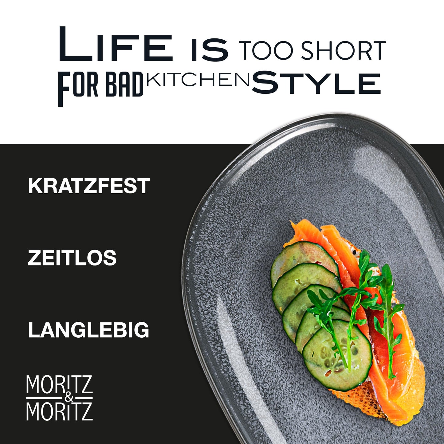 Moritz & Moritz VIDA Servierteller Set Blau - 2x Große Teller aus hochwertigem Porzellan, Modern & Zeitlos, Mikrowellen- & Spülmaschinengeeignet - Perfekt für Salate, Grillfleisch, Snacks & mehr