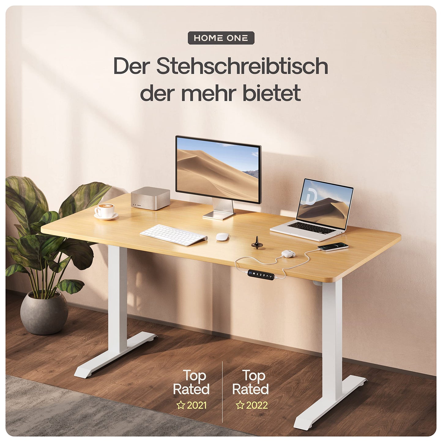 Desktronic Höhenverstellbarer Schreibtisch - Stehpult Tischgestell Elektrisch mit Touchscreen + Ladeanschlüssen - Höhenverstellbar
