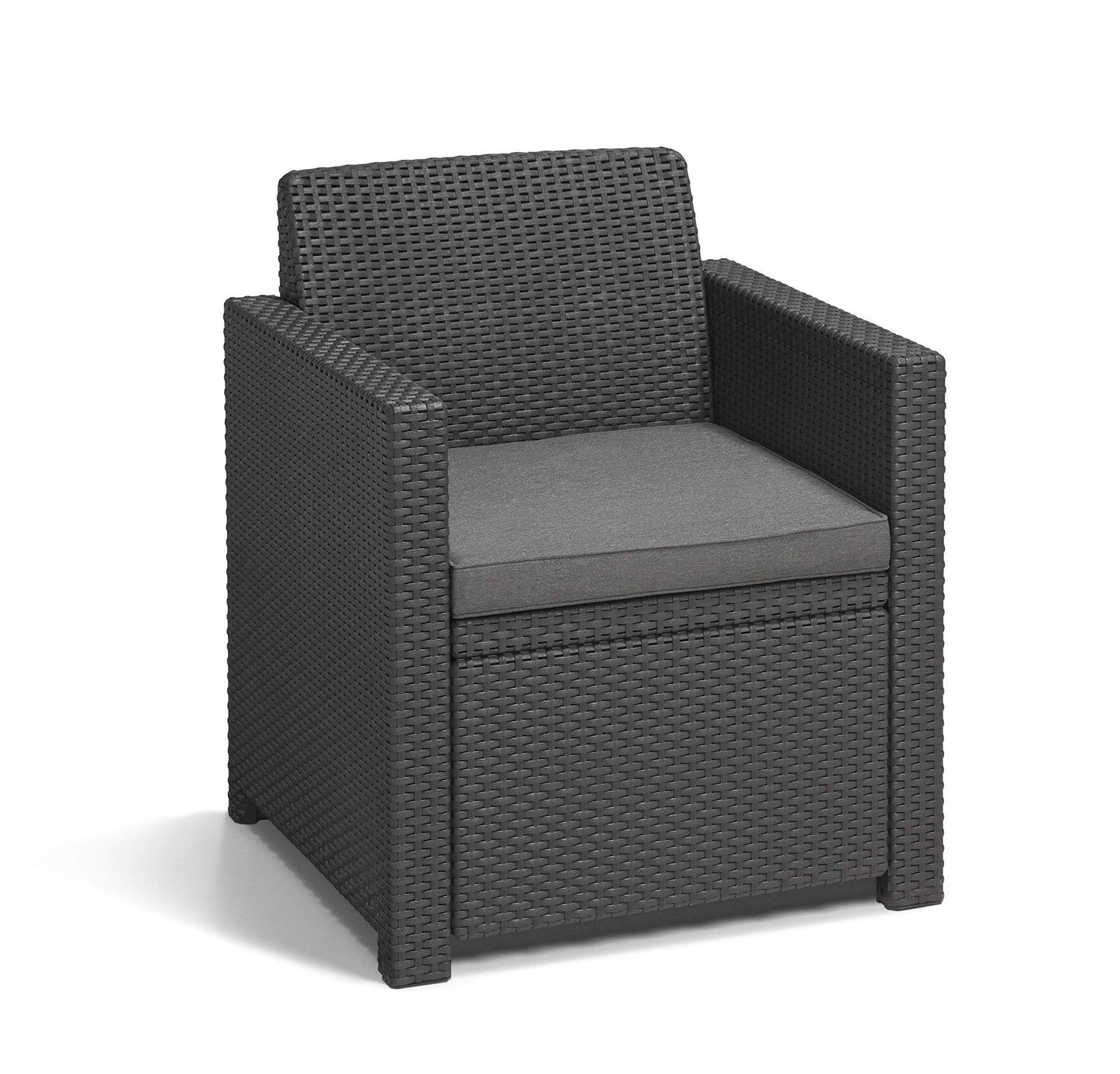 Allibert by Keter Merano Gartenmöbel Set aus Kunststoff, inkl. Sitzkissen, grau, 4-teilig, 2 Sessel, Sofa & Tisch, für Garten & Terrasse, Flache Rattanoptik