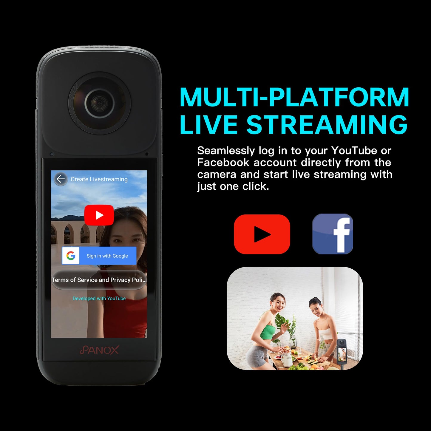 PANOX V2 360 Vlog Kamera mit 1/2" 48MP Sensoren, 5,7K 360 Video, 72MP 360 Foto, In-Kamera EIN-klick Schnellfreigabe, Multi-Plattform 4K 360 Live-Streaming, 3,0" Touchscreen, Schnellladung