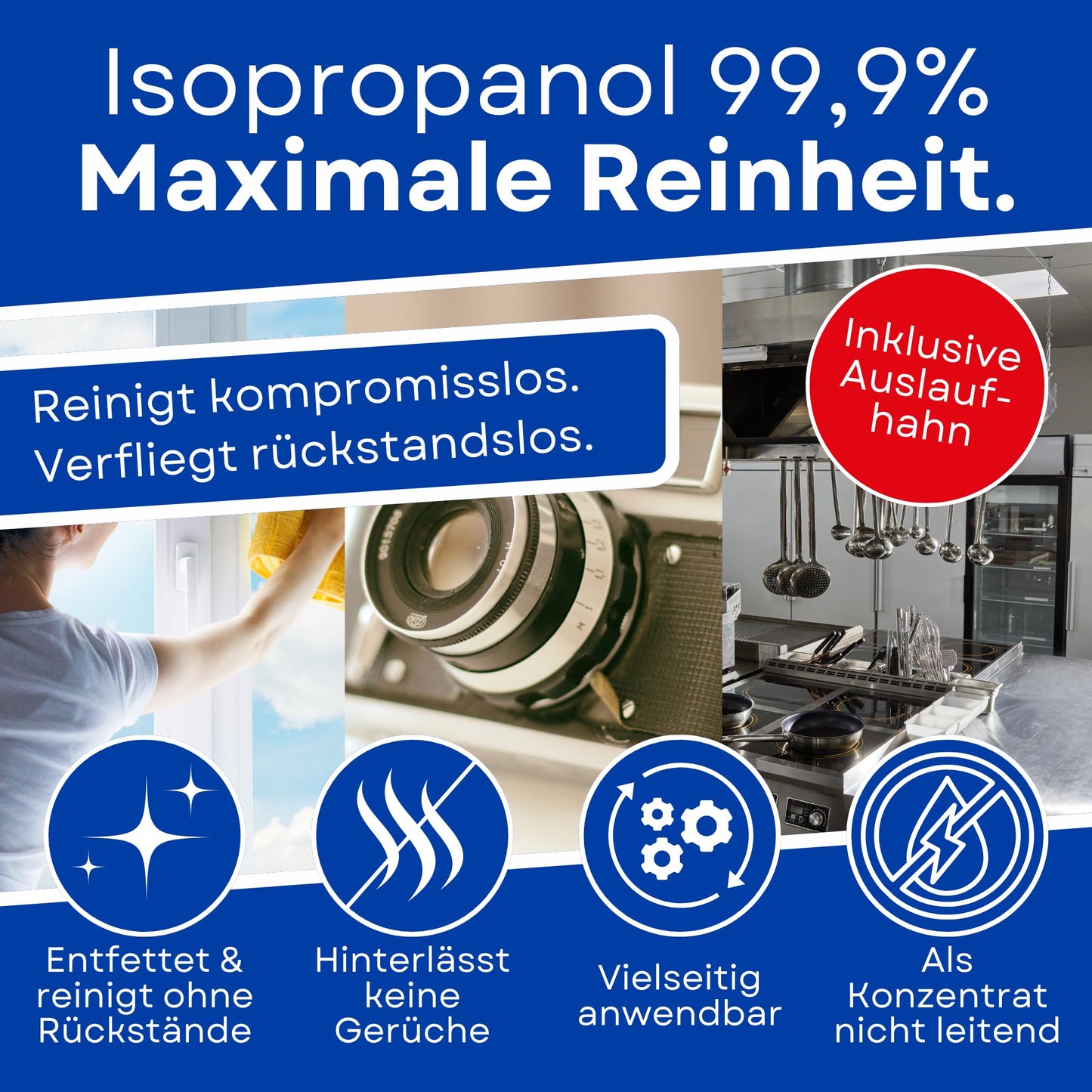 ABACUS® Isopropanol 99,9% | 2x 5L | Isopropylalkohol 99,9% | Reinigungsalkohol für Haushalt, Industrie, Elektronik & Kosmetik | Entfettet & reinigt rückstandslos | nicht leitend