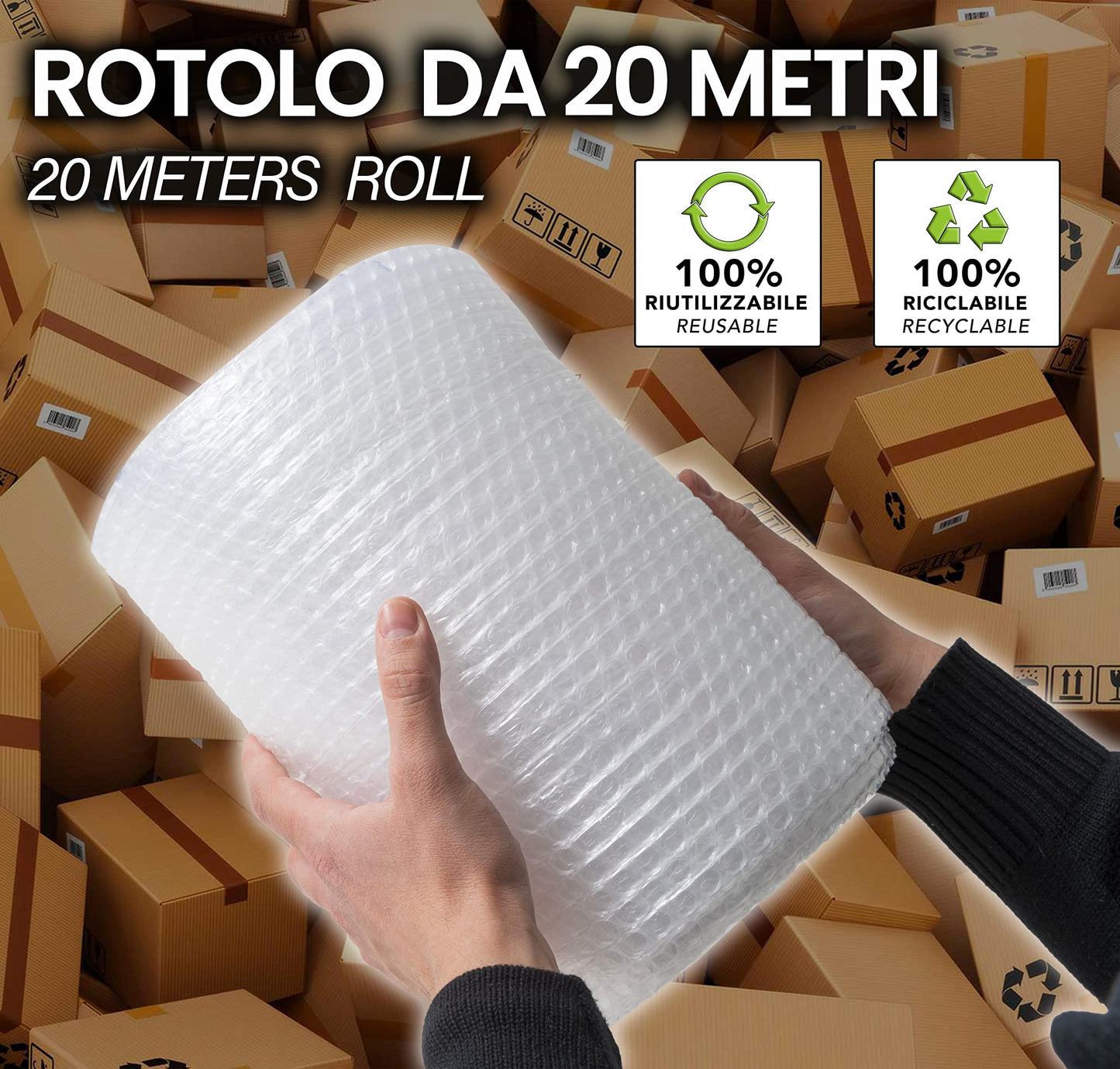 IPEA Luftpolsterfolie für Verpackung und Versand – Rolle 20 Meter x 30 cm – Made in Italy – Pluriball Luftblasen zum Schutz, Polsterung, Verpackung von Gegenständen im Transport – Reißfest