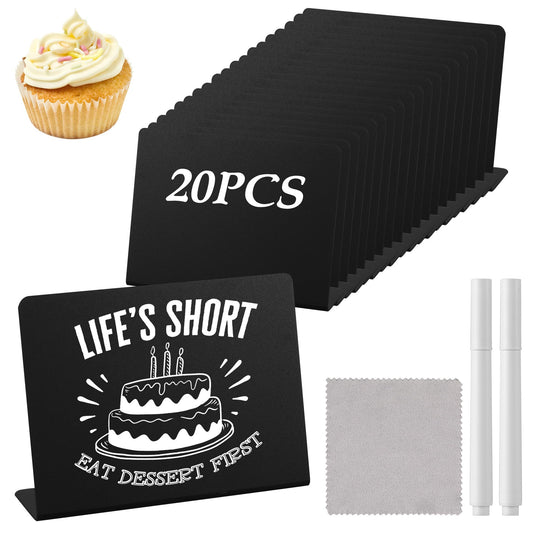 20 Kreidetafel Klein Set, Kleine Tafeln Zum Beschriften, 100x75 mmL-form Preisschilder Aufsteller, mit 2 Stiften und 1 Reinigungstuch, geeignet für Buffets, Hochzeiten, Partys, Tischkarten in Café