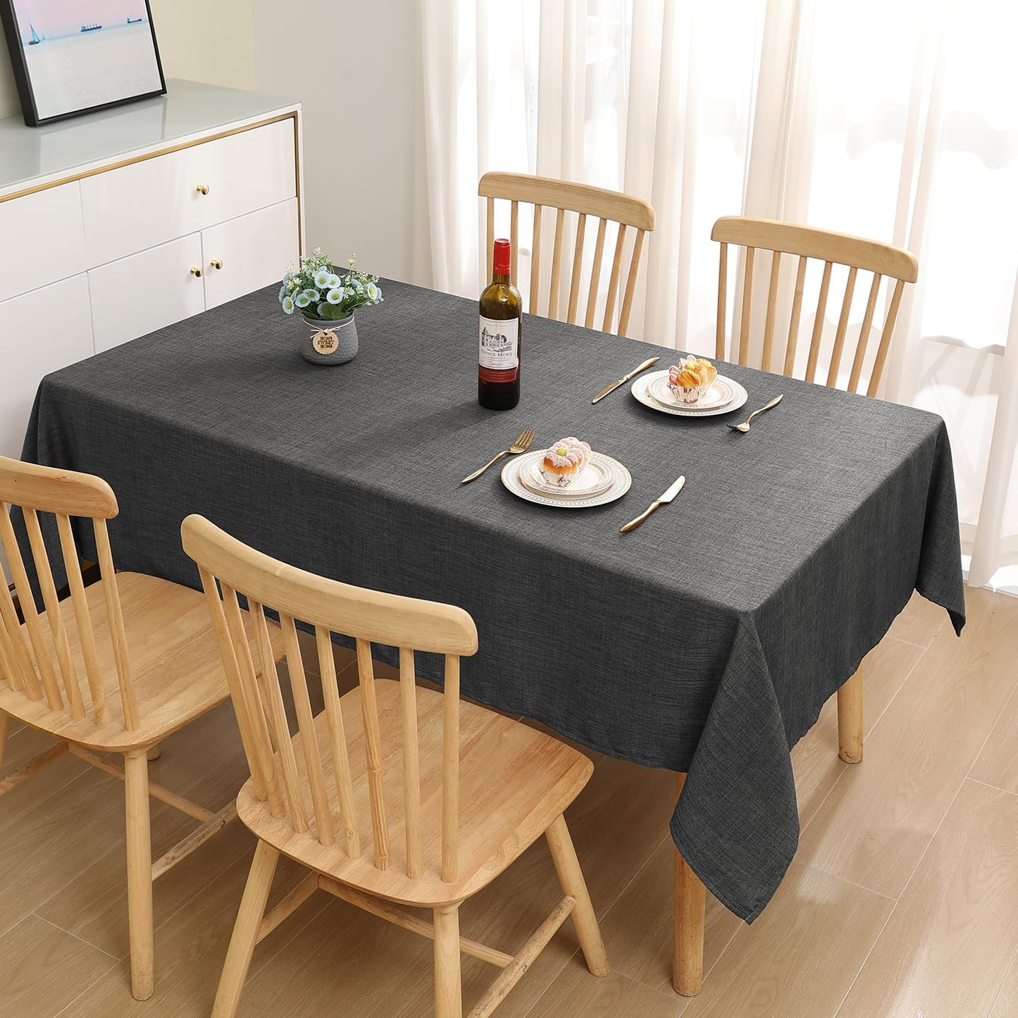 smiry Leinenoptik Tischdecke Abwaschbar Lotuseffekt Eckig 100 x 140 cm Tischtuch Leinendecke Wasserabweisend Tafeldecke Tischwäsche Fleckschutz, Dunkelgrau