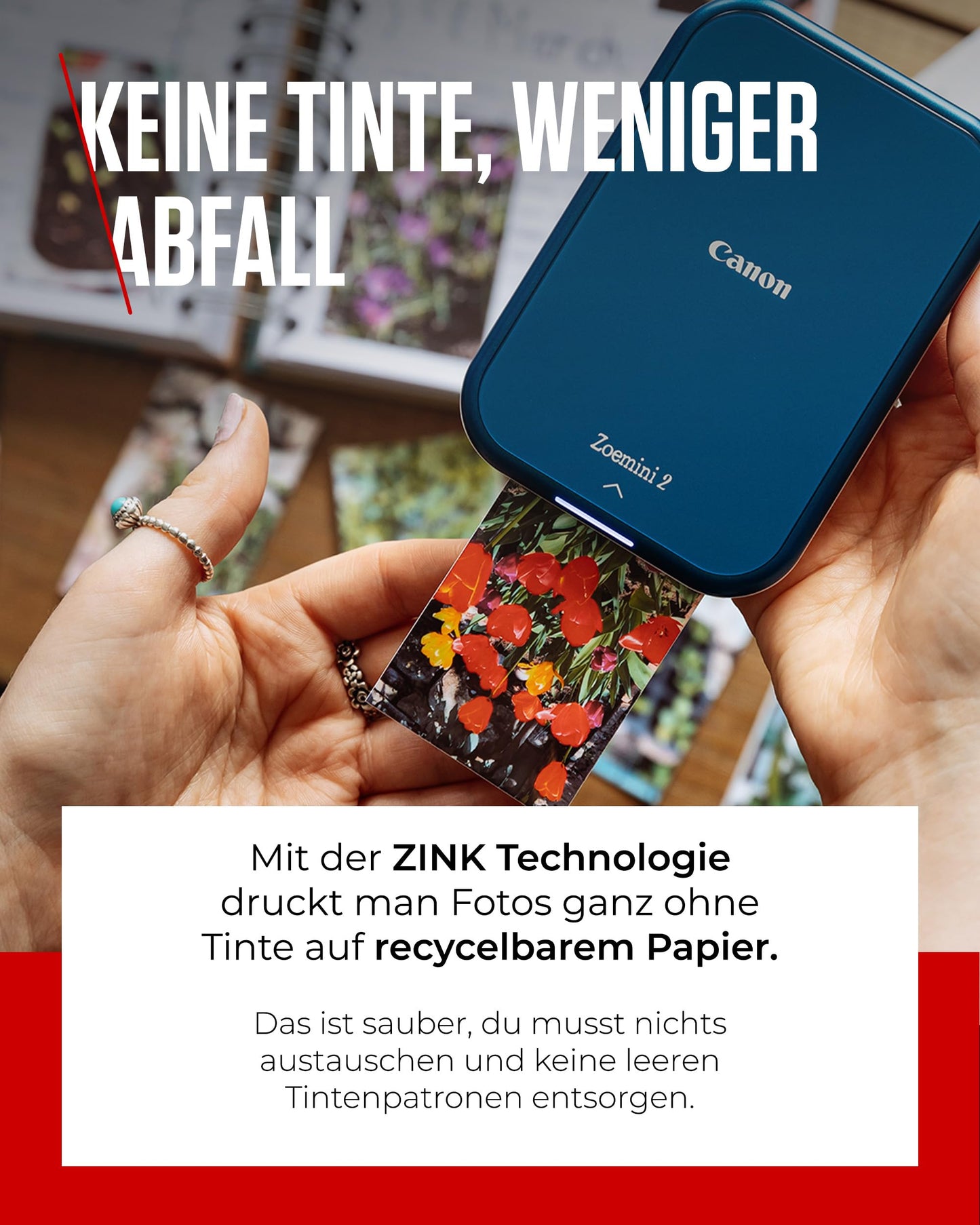 Canon Zoemini 2 Mini Fotodrucker mobil tragbar unterwegs Hosentasche Printing KIT (Fotodruck 5x7,6 cm, Smartphone + Tablet, eingebauter Akku) Marineblau [+ 20er Zink Druck-Set + 10er Circle Sticker]