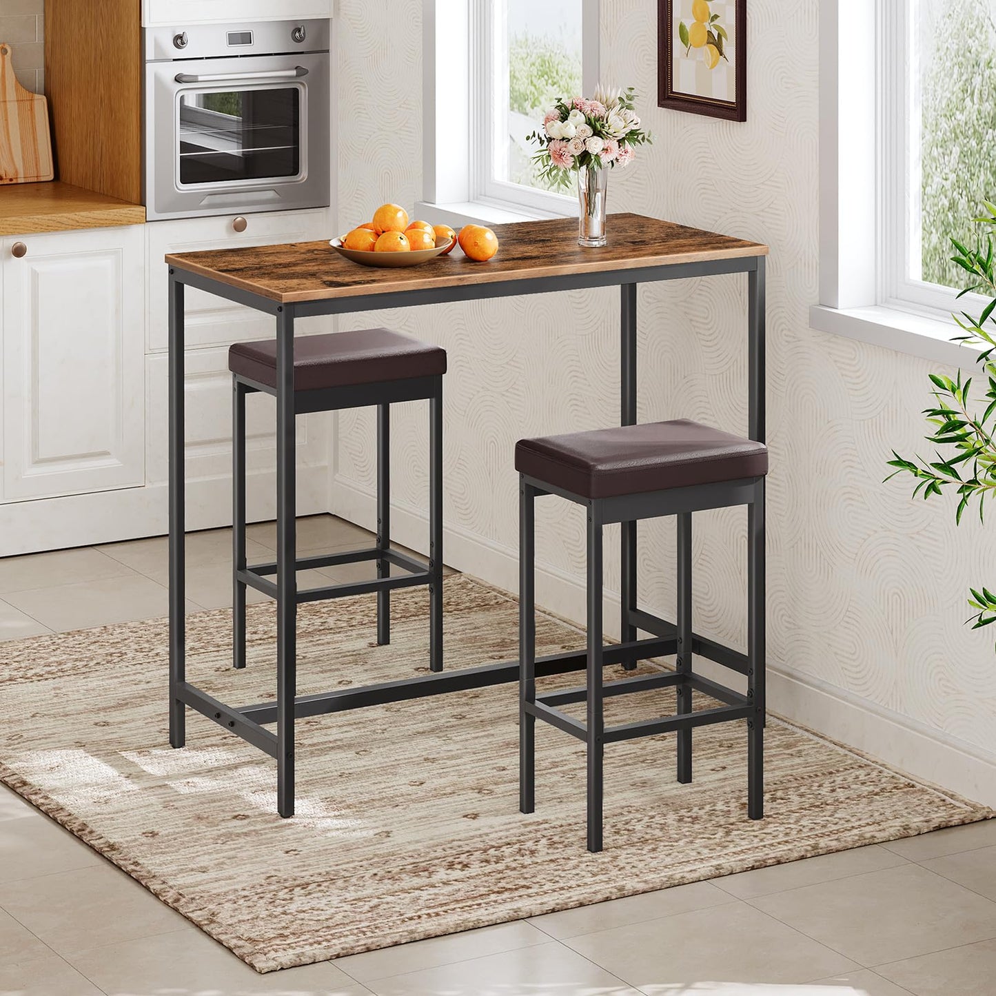 HOOBRO Barhocker 2er-Set, Barstuhl für die Küche, Küchenhocker 5 cm gut gepolsterte Sitzfläche, 63 cm hoch, einfache Montage, für Küche, Restaurant, Cafeteria, Theke, Braun und Schwarz EBC21BY01