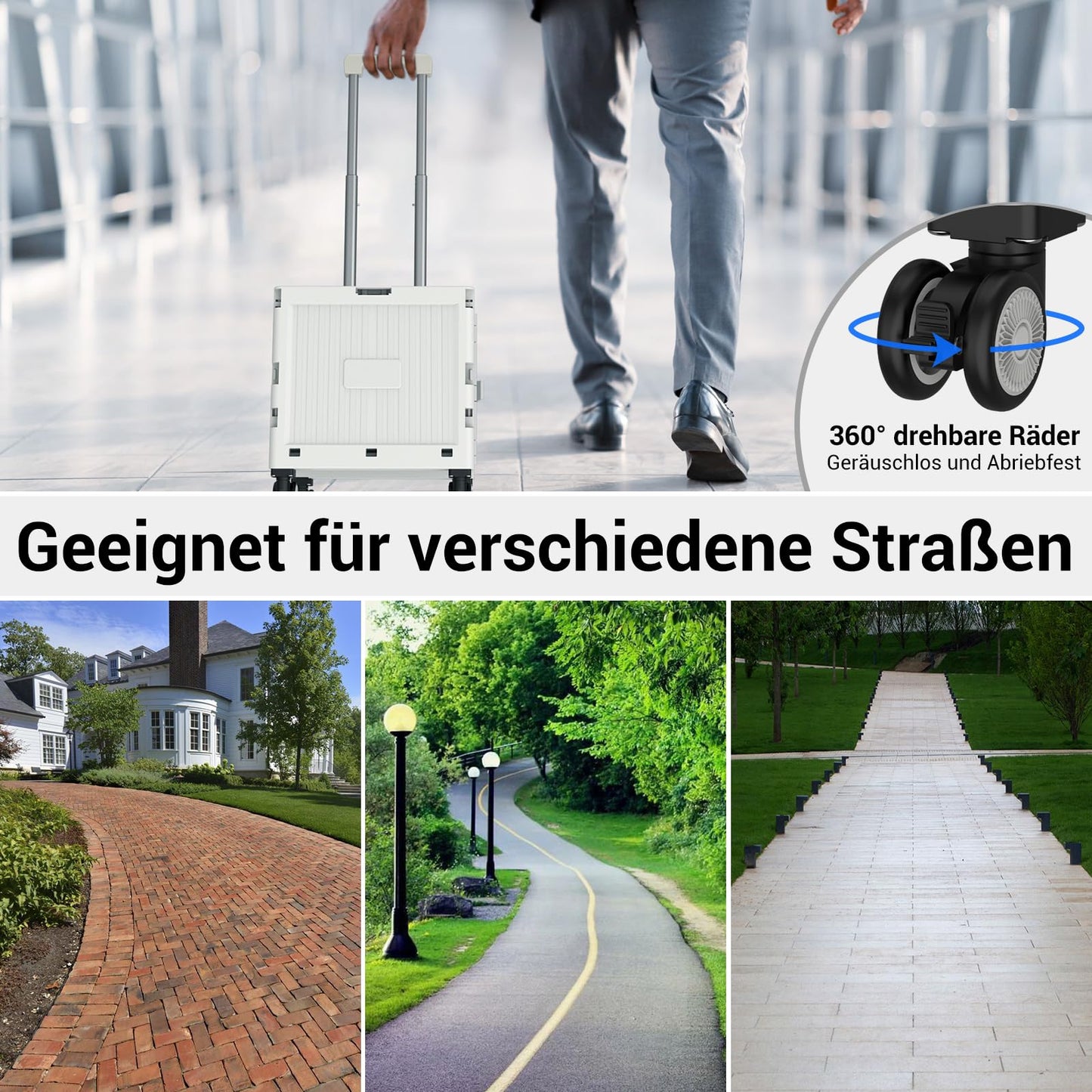 Meisax Einkaufstrolley klappbar, Einkaufswagen bis 30 kg, Transportbox mit 4 Rollen, Shopping Trolley Verstellbarer Aluminium Griff, Klappbar Transport Trolley für Einkaufen, Reisen, Büro (Grau)
