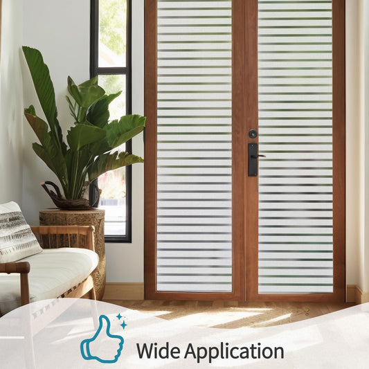 Niviy Frosted Window Film Privacy Window Sticker Non Adhesive Window Vinyl Film Removable Static Cling Window Film UV Protection Striped Pattern for Home Office 59.9 cm x 199.9 cm