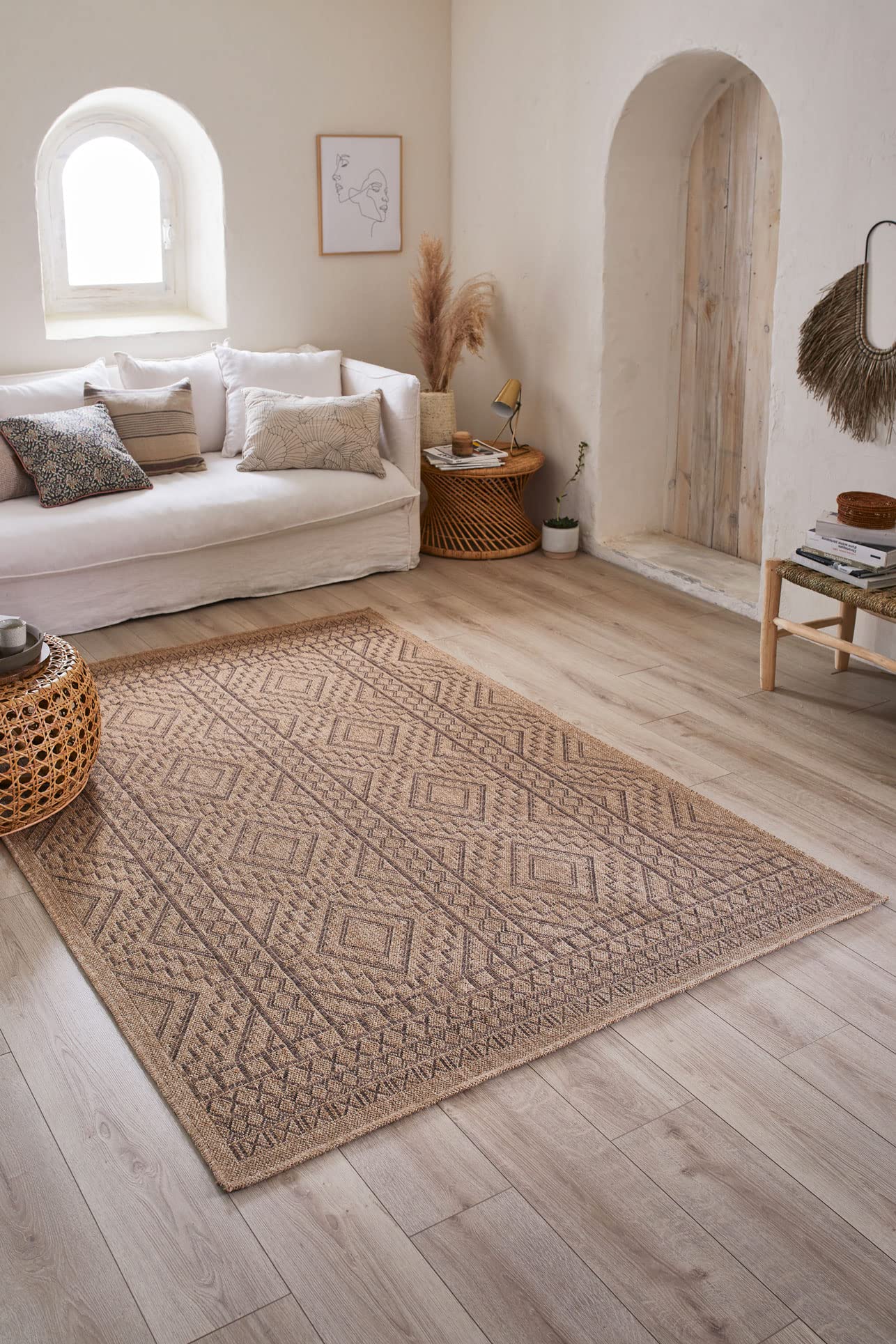 Naturteppich, Naturteppich, Böhmischer Teppich, Jute-Look, Teppich Wohnzimmer, Schlafzimmer, Flur, Außenteppich, Naturfarbe (160x230 cm, 8729 Braun)