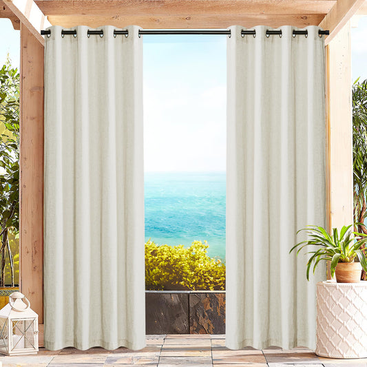 PONY DANCE Outdoor Vorhang mit Ösen 2er Set Terrasse Vorhänge Leinen Boho Outdoor Gardinen Beige Halbtransparent Outdoorvorhänge für Draußen & Pavillon, H 213 x B 140 cm