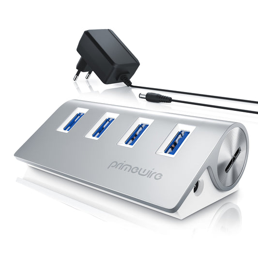 CSL - aktiver USB Hub mit Netzteil - USB 3.2 gen1 4 Port Verteiler - kompatibel mit PC Notebook iMac Mac Pro MacBook Air, Pro, Mini Tablet PS4 - Powered USB - inkl. Netzteil