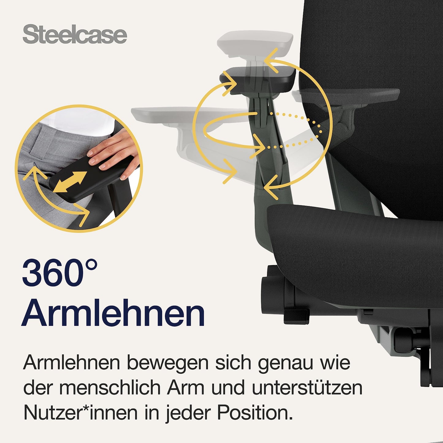 Steelcase Gesture Ergonomischer Bürostuhl mit 360° Armlehnen, 3D-Live Back Lumbalstütze, anpassbarer Kopfstütze Onyx Schwarz