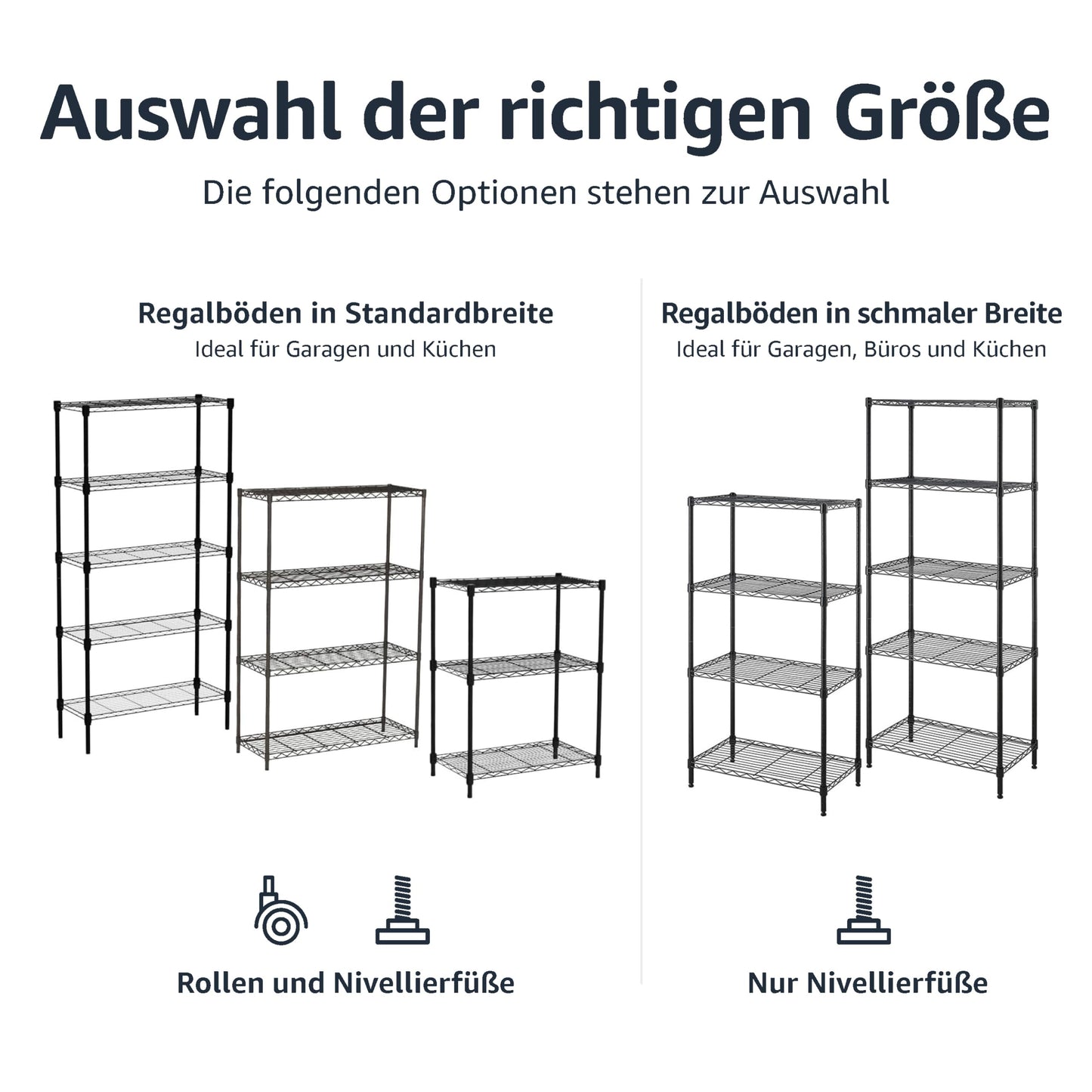 Amazon Basics – Aufbewahrungseinheit mit 4 Regalböden, höhenverstellbaren Einlegeböden und Nivellierfüßen, max. Gewicht 640 kg, Schwarz, 35.5 x 91.4 x 137.1 cm (T x B x H)